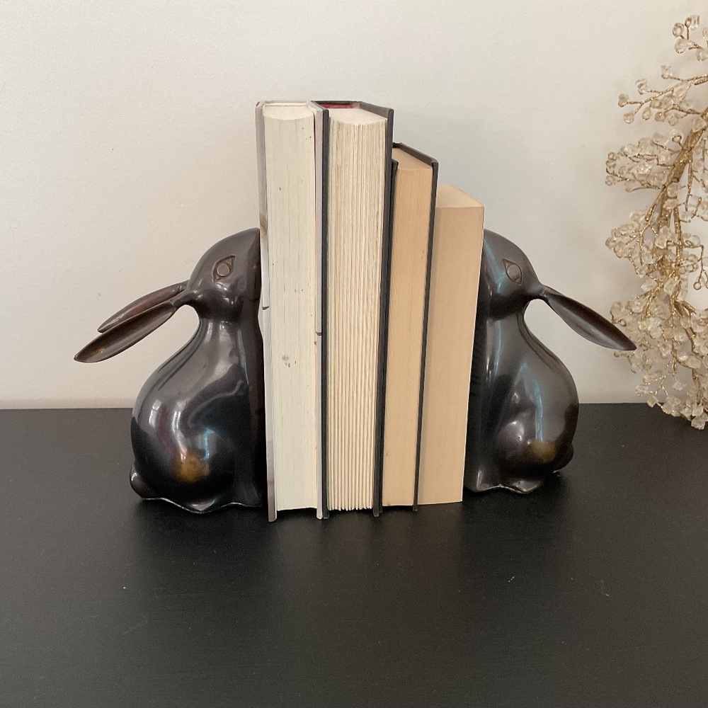 Restoration Hardware Set of 2 Metal Bunny Rabbit Bookends with Bronze Finish